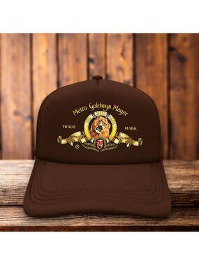 MGM 50s Vintage Lion Trucker Hat Brown Snapback Movie Production Company Cap
